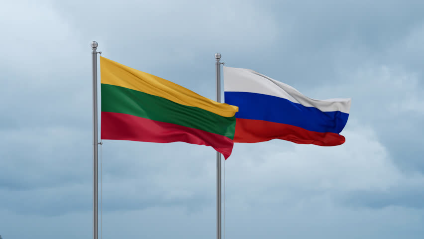 Russian Federation and Lithuania flag waving together on cloudy sky, endless seamless loop Royalty-Free Stock Footage #3459173877