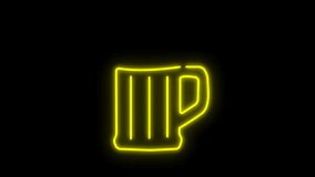 Animation of Neon Light Elements with a Cup of Beer Drink Icon