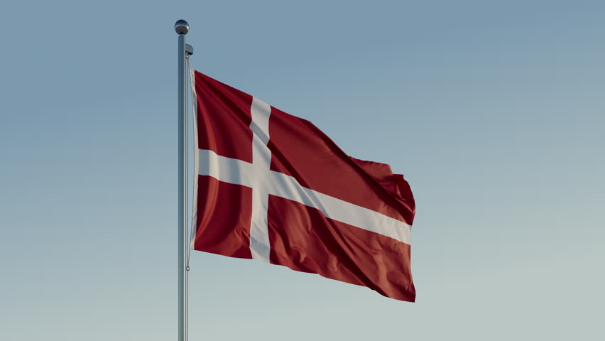 Denmark Flag: Cinematic Loopable Motion with Blue Sky in 4K ProRes 422 HQ Royalty-Free Stock Footage #3459223425