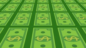 This is a stock motion graphic video of a hundred dollar bill cartoon cash pattern background, on loop.