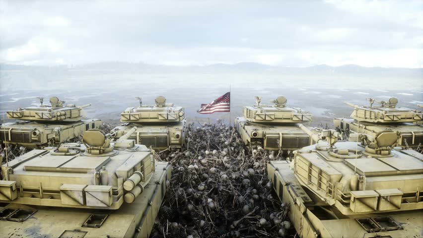 American military tanks Abrams and skulls. Help for ukraine. Anti war concept.