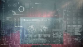 Animation of data processing and globe over cityscape. Global technology and digital interface concept digitally generated video. - Powered by Shutterstock - Get 15% off with code: PIKWIZARD15