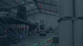 Animation of financial data processing over warehouse. Global shipping, finance, business, connections, computing and data processing concept digitally generated video. - Powered by Shutterstock - Get 15% off with code: PIKWIZARD15
