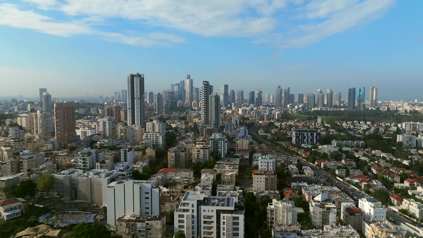 Tel Aviv city skyline and skyscrapers over the city houses of Ramat Gan