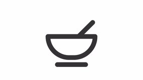Animated hot meal icon. Steam rising from soup bowl line animation. Room service. Hotel restaurant. Black illustration on white background. HD video with alpha channel. Motion graphic
