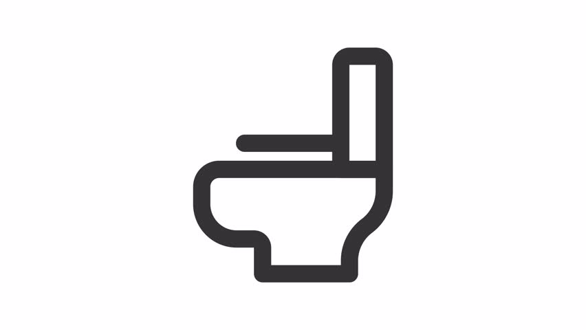 Animated toilet icon. Opening toilet lid line animation. Hotel amenity. Water closet. En suite lavatory. Black illustration on white background. HD video with alpha channel. Motion graphic