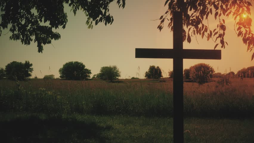 Christan crosses and sunset, beautiful image. Resurrection of Jesus Christ. Cross on the street. Cross of Jesus Christ in landscape. Easter. Christianity, believers, church, God Royalty-Free Stock Footage #3459533129