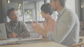 Animation of network of connections with people icons over diverse businesspeople in office. Global finance, business, connections, computing and data processing concept digitally generated video. - Powered by Shutterstock - Get 15% off with code: PIKWIZARD15