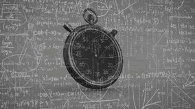 Animation of mathematical equations over timer on black background. Global science, computing and digital interface concept digitally generated video. - Powered by Shutterstock - Get 15% off with code: PIKWIZARD15