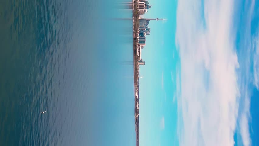 Northern America beauty aerial view vertical video Toronto Canada Lake Ontario Northern America serene beauty urban with nature. Northern America Toronto