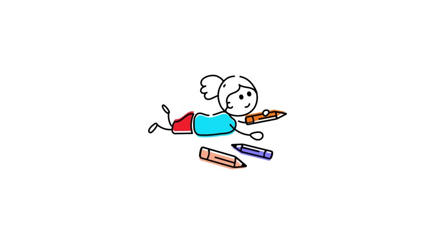 Handy doodle animated icon of kid colour pencil 