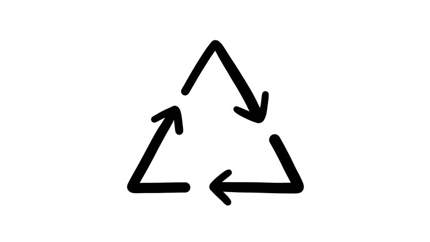 Recycle icon doodle, loopable hand drawn animation on a white background