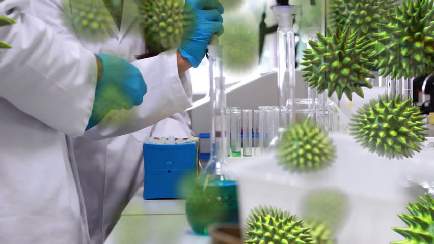 Animation of virus cells over diverse scientists working in lab. Global science, technology and digital interface concept digitally generated video. - Powered by Shutterstock - Get 15% off with code: PIKWIZARD15