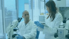 Animation of mathematical equations over diverse scientists working in lab. Global science, technology and digital interface concept digitally generated video. - Powered by Shutterstock - Get 15% off with code: PIKWIZARD15