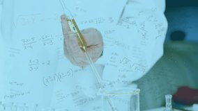 Animation of mathematical equations over caucasian male scientist working in lab. Global science, technology and digital interface concept digitally generated video. - Powered by Shutterstock - Get 15% off with code: PIKWIZARD15