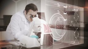 Animation of data processing and digital brain over caucasian male scientist working in lab. Global science, technology and digital interface concept digitally generated video. - Powered by Shutterstock - Get 15% off with code: PIKWIZARD15