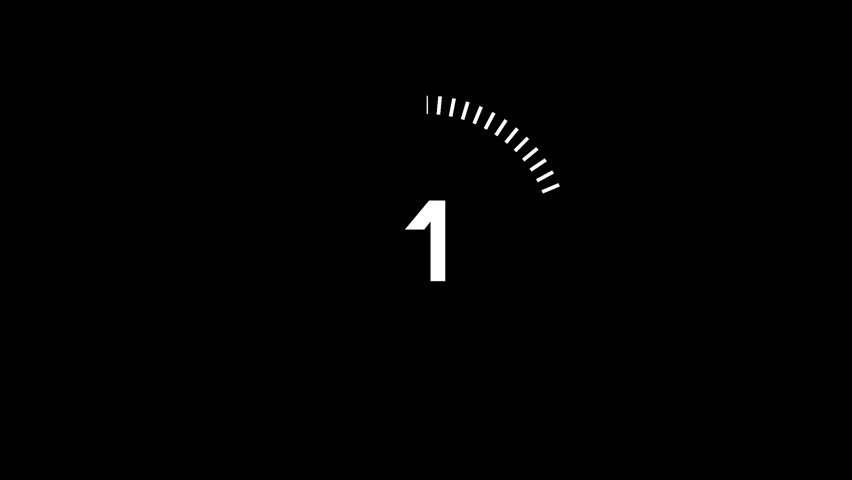 5 seconds countdown timer animation from 5 to 0 seconds. Modern white timer on black background