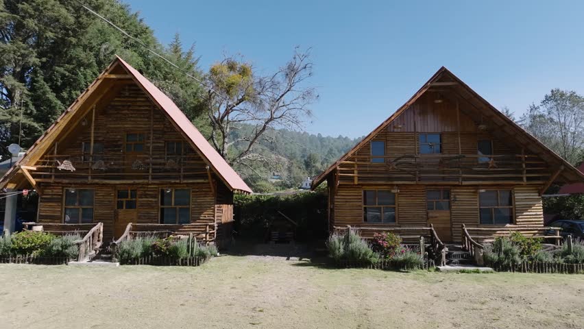 Lateral View Of Marvelous Of Wooden Cabins At Morning Time, Mexico