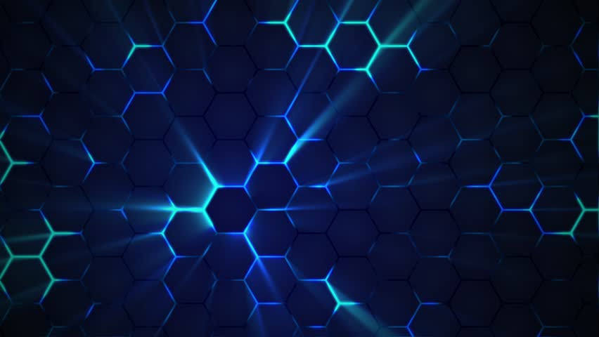 Dark Blue Hexagon Pattern Glows with Neon Light, Emitting Vibrant Rays of Blue Color, 4K Abstract Animation. Royalty-Free Stock Footage #3459812965