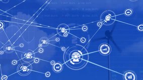 Animation of network of connections with icons and data porocessing over wind turbine. Global connections, computing and digital interface concept digitally generated video. - Powered by Shutterstock - Get 15% off with code: PIKWIZARD15