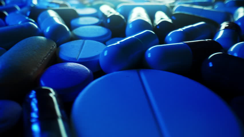 Multicolored tablets and pill capsules. Pain killer, chemistry medicine. Antidepressants, antihistamines, medicine antibiotic