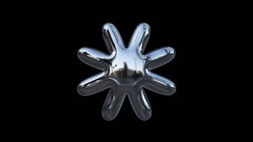 Rotating 3d retro shiny chrome metallic silver abstract inflated ballon daisy flower shape. Y2k shape, rave, retro, 90’s, 80’s style isolated on black background with alpha matte. - Powered by Shutterstock - Get 15% off with code: PIKWIZARD15