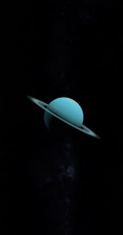 Uranus planet and her rings in the outer space. 4K Vertical