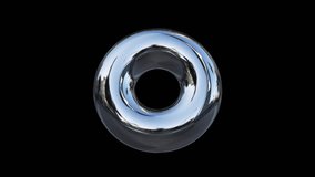 Rotating 3d retro shiny chrome metallic silver abstract inflated ballon torus donut shape. Y2k shape, rave, retro, 90’s, 80’s style isolated on black background with alpha matte. - Powered by Shutterstock - Get 15% off with code: PIKWIZARD15