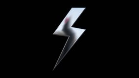 Rotating 3d retro shiny chrome metallic silver abstract  thunderbolt lightning bolt shape. Y2k shape, rave, retro, 90’s, 80’s style isolated on black background with alpha matte. - Powered by Shutterstock - Get 15% off with code: PIKWIZARD15