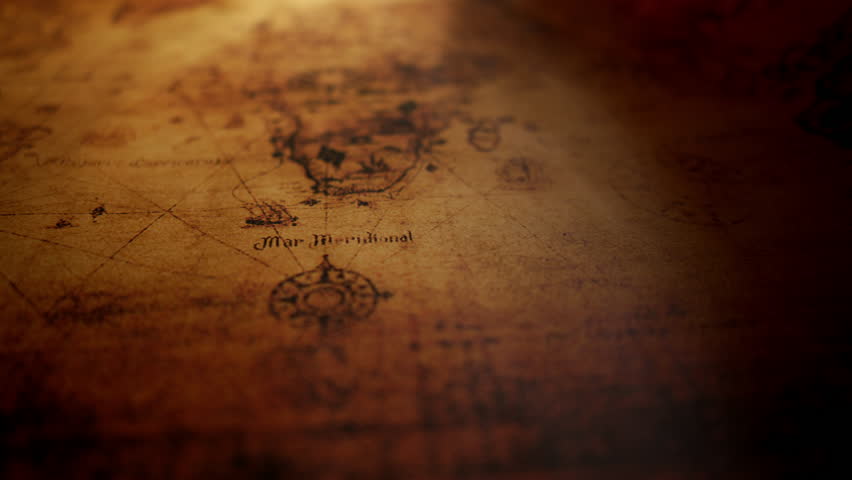 Close up of a old vintage map with countries and continents. Retro style. Concept of geography or global history and cartography.
