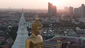 Aerial view of Wat Paknam, a beautiful temple in Bangkok, captured by a drone.