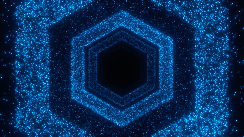 Blue digital neon particles hexagon tunnel loop animation - Powered by Shutterstock - Get 15% off with code: PIKWIZARD15