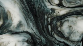 Black and white mixed colors paint in slow motion. Abstract clip.