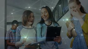 Animation of network of connections over diverse schoolchildren. Global education, connections, computing and data processing concept digitally generated video. - Powered by Shutterstock - Get 15% off with code: PIKWIZARD15