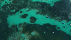 Aerial top view at Heart-shaped barrier reef. Caribbean Sea. Dominican Republic. Vertical video