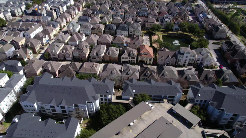 Aerial View of Hermann Park Upscale Residential Neighborhood in Houston, Texas USA, Houses and Condominiums