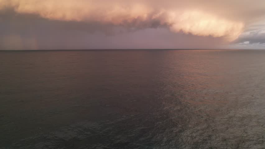 Stormy Rainy Clouds over the Ocean in Santo Domingo City Coast, Pan View