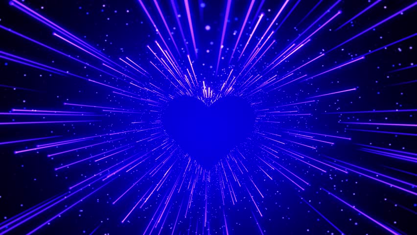 Valentine's day and love animation, glowing particles, rays, Valentine and marriage concept, dark blue gradient background. Happy Valentine's Day background heart. 3d. 4K animation.