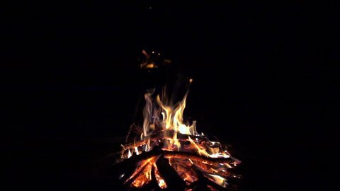 Burning fire at night, campfire bonfire 240 fps (8x) slow motion, hd 1080p video footage