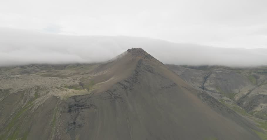 Aerial view of mountains and clouds, Iceland.