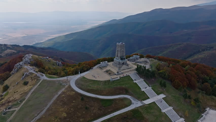 Shipka Monument - Liberty Memorial In Shipka Peak In The Balkan Mountains. - aerial shot