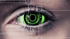 Animation of frames with hexagons over eye with scope scanning. Global technology, computing and digital interface concept digitally generated video. - Powered by Shutterstock - Get 15% off with code: PIKWIZARD15