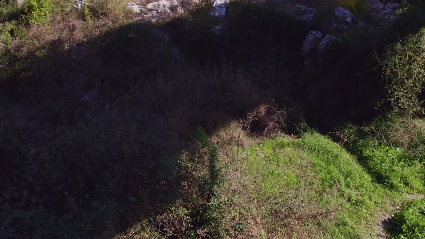 Aerial view of old ottoman mesi bridge over the Kir river, Shkoder, Albania