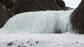 Iceland landscape, Frozen waterfall in winter, a magical winter location of water and ice, Pure turquoise water, glacial river with a huge current. - Powered by Shutterstock - Get 15% off with code: PIKWIZARD15