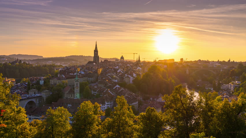 Bern, Switzerland old town at dusk.
