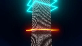 Binary Code running on a pillar. Blue and orange rings moving up and down on the column. Abstract futuristic big data concept. Bit, bytes, digital bitcoin, crypto mining, computer network. - Powered by Shutterstock - Get 15% off with code: PIKWIZARD15