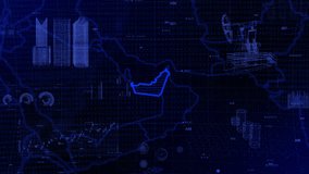cinematic digital globe rotating video showcases zooming in United Arab Emirates country.Data analysis United Arab Emirates Country Charts and Graphs of Growth,Development, Resources, GDP Conceptual - Powered by Shutterstock - Get 15% off with code: PIKWIZARD15