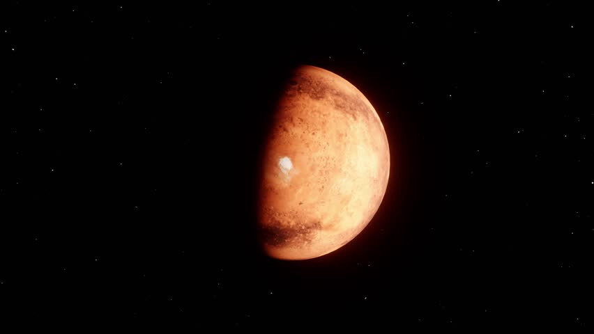 Following the Rotation of Planet Mars at North Pole with Visible Polar Ice