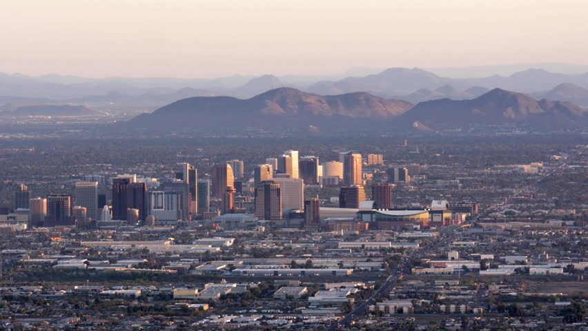 Phoenix Skyline Zoom In Establishing Shot