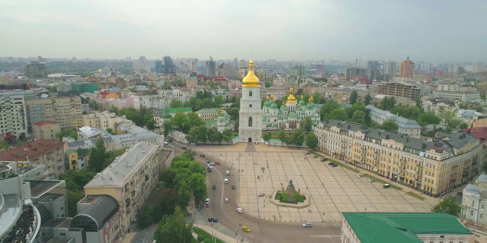 Sofiivska Square, construction of St. Sophia Cathedral. European architecture city, sofia kyiv europe, famous cathedral church
